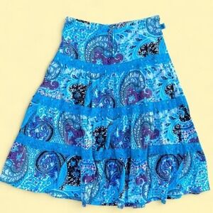 EverGirl‎ Blue Paisley Tiered Midi Skirt Sequin Lace Trim Y2K Girls L 14 YK0294